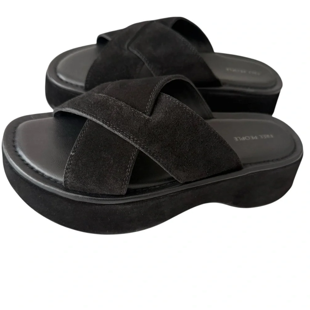 Free People Asbury Flatform Sandals Black Size 7.5 Suede Platform Slides New - Picture 4 of 8